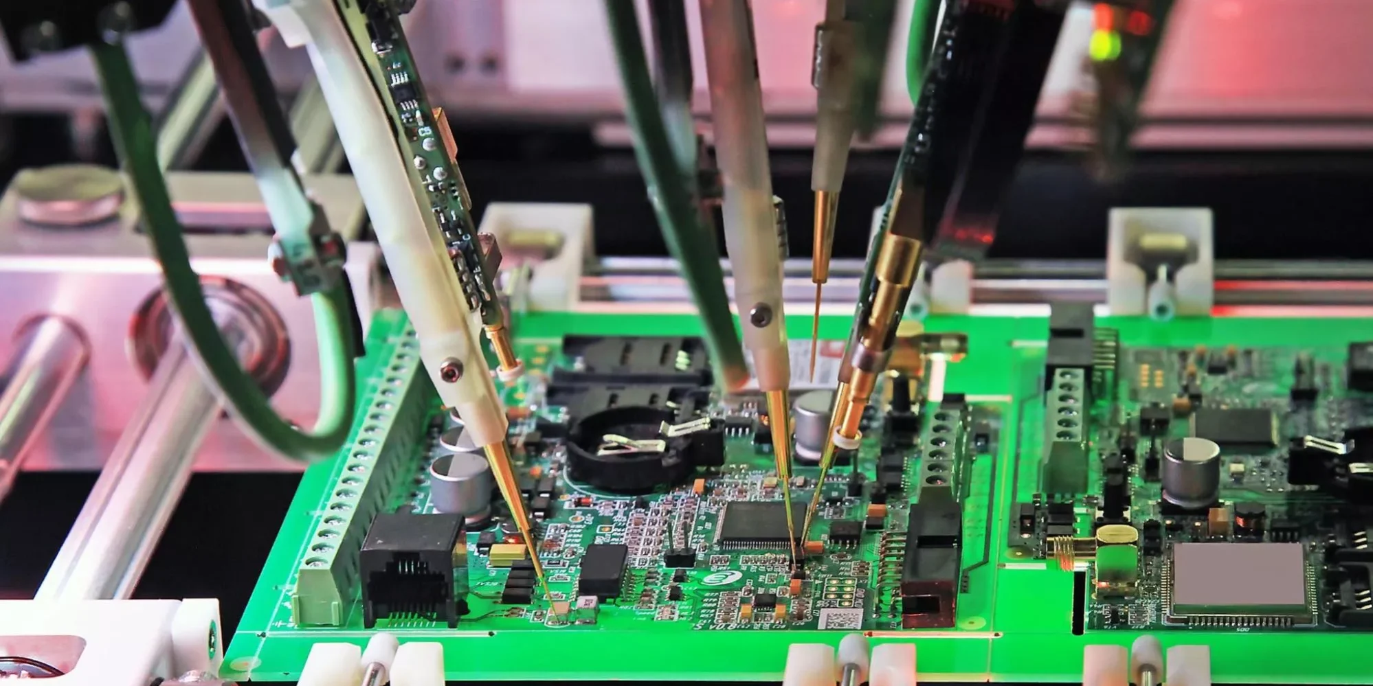 PCB test points being tested